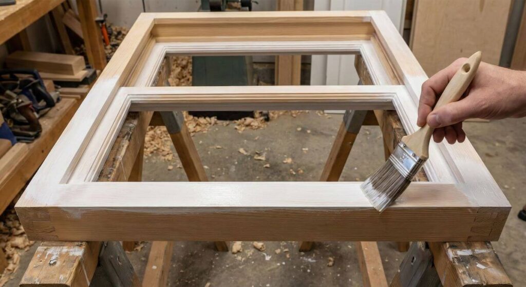 Renowacja okien drewnianych - nakładanie farby