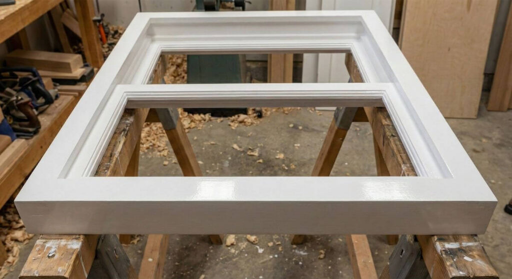 Renowacja okien drewnianych - nakładanie warstw farby i szlifowanie