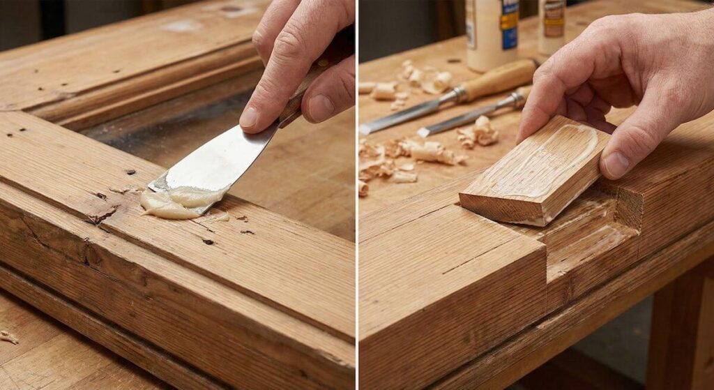 Uzupełnianie ubytków w oknach drewnianych