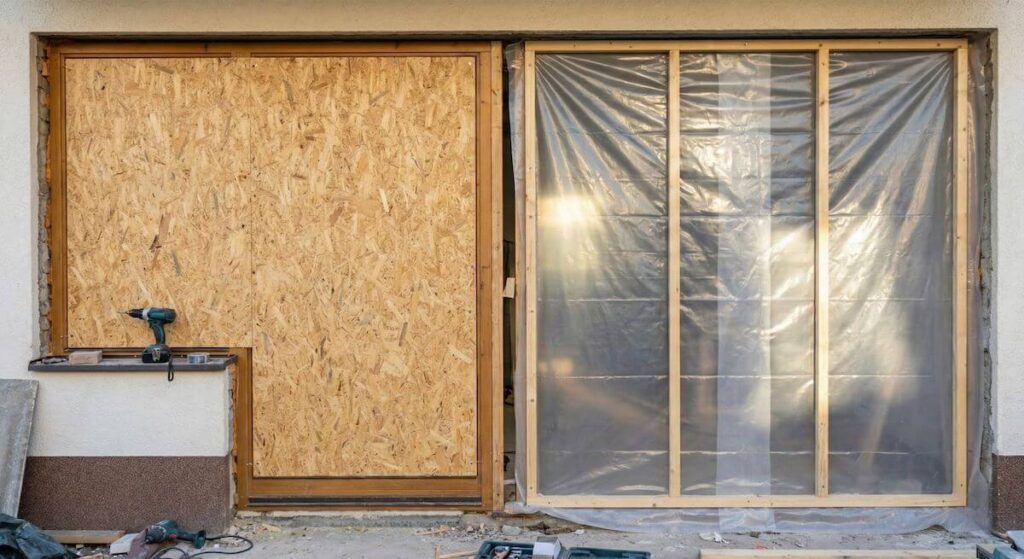 Zasłonięcie otworu okna płytą OSB lub folią