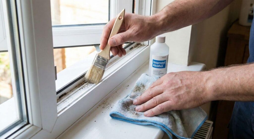 Oczyszczenie rowka na uszczelkę w oknie PCV